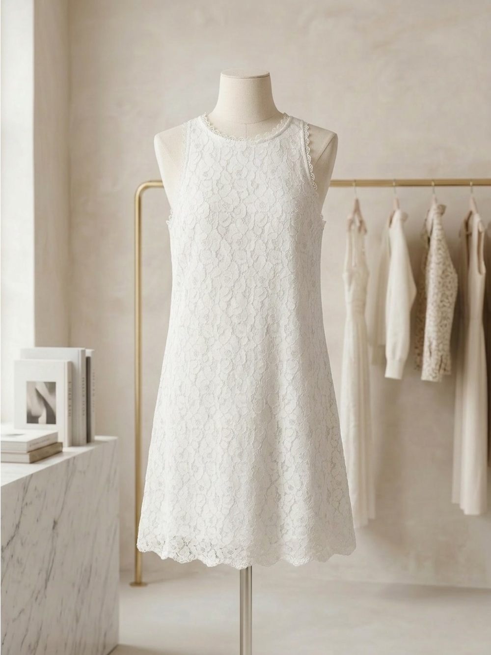 Monteau White Eyelet Sleeveless Shift Dress